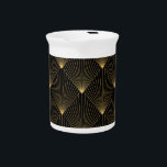 Art Deco: Black Gold Elegance. Beverage Pitcher<br><div class="desc">Art Deco Pattern. Seamless black and gold background. Metallic shells or scales lace ornament. Minimalistic geometric design. Vintage lines. 1920-30s motifs. Luxury vintage illustration Rediscover Art Deco opulence with black and gold motifs in seamless decor. Art Deco lines unfold, timeless patterns of gold. twenties, roaring, deco, illustration, background, pattern, texture,...</div>