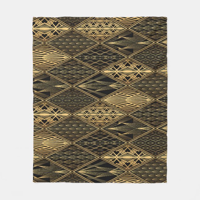 Art Deco Black Gold Elegance Fleece Blanket (Front)