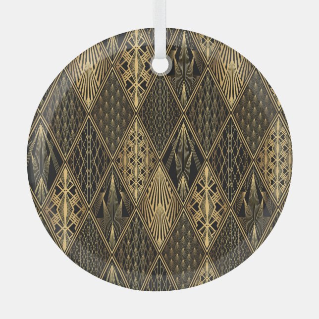 Art Deco Black Gold Elegance Glass Ornament (Front)
