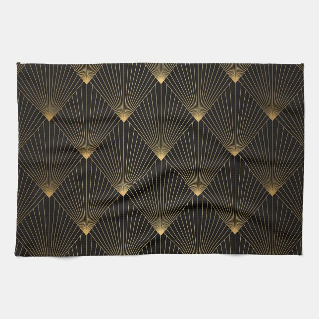 Art Deco: Black Gold Elegance. Kitchen Towel (Horizontal)