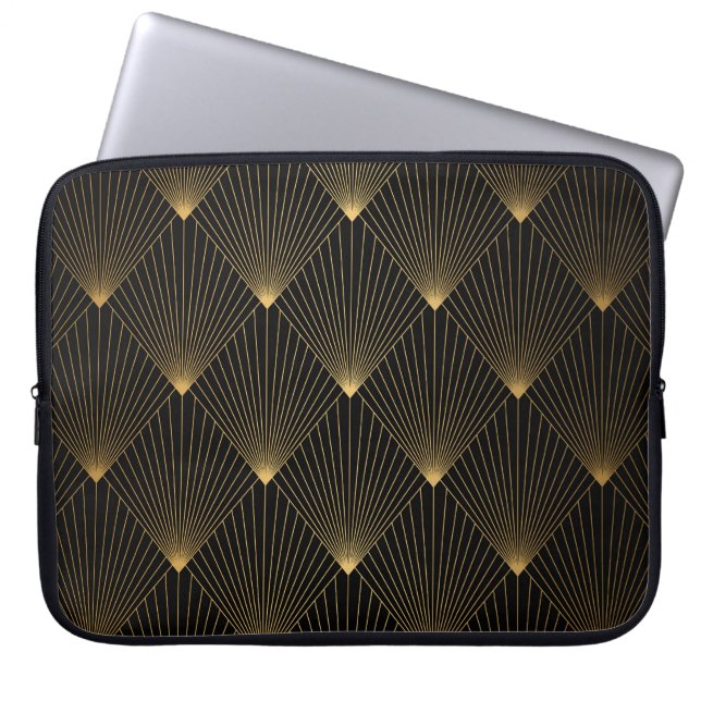 Art Deco: Black Gold Elegance. Laptop Sleeve (Front)