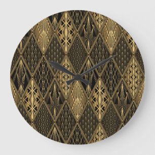 Art Deco Black Gold Elegance Large Clock