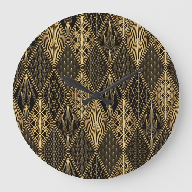 Art Deco Black Gold Elegance Large Clock (Front)