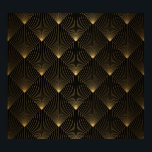 Art Deco: Black Gold Elegance. Poster<br><div class="desc">Art Deco Pattern. Seamless black and gold background. Metallic shells or scales lace ornament. Minimalistic geometric design. Vintage lines. 1920-30s motifs. Luxury vintage illustration Rediscover Art Deco opulence with black and gold motifs in seamless decor. Art Deco lines unfold, timeless patterns of gold. twenties, roaring, deco, illustration, background, pattern, texture,...</div>