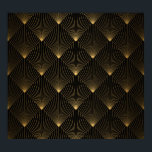 Art Deco: Black Gold Elegance. Poster<br><div class="desc">Art Deco Pattern. Seamless black and gold background. Metallic shells or scales lace ornament. Minimalistic geometric design. Vintage lines. 1920-30s motifs. Luxury vintage illustration Rediscover Art Deco opulence with black and gold motifs in seamless decor. Art Deco lines unfold, timeless patterns of gold. twenties, roaring, deco, illustration, background, pattern, texture,...</div>