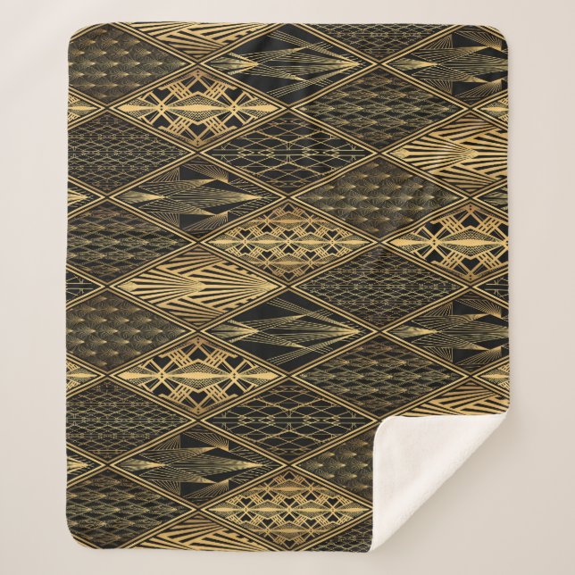 Art Deco Black Gold Elegance Sherpa Blanket (Front)