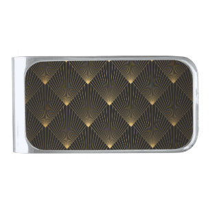Art Deco: Black Gold Elegance. Silver Finish Money Clip