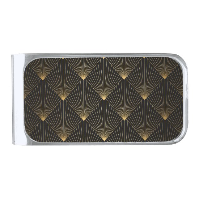 Art Deco: Black Gold Elegance. Silver Finish Money Clip (Front)