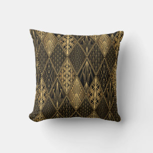 Art Deco Black Gold Elegance Throw Pillow
