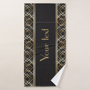 Art deco,black,gold,elegant,chic,monogram ready, c bath towel