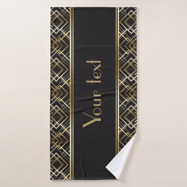 Art deco,black,gold,elegant,chic,monogram ready, c bath towel (Bath Towel)