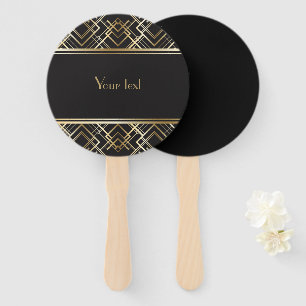 Art deco,black,gold,elegant,chic,monogram ready, c hand fan