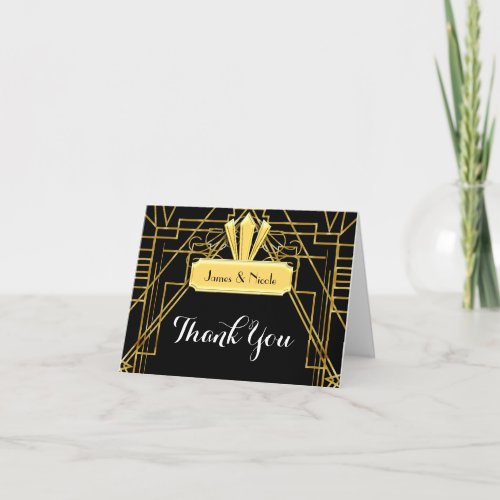 Art Deco Black  Gold Elegant Thank You Fold Card