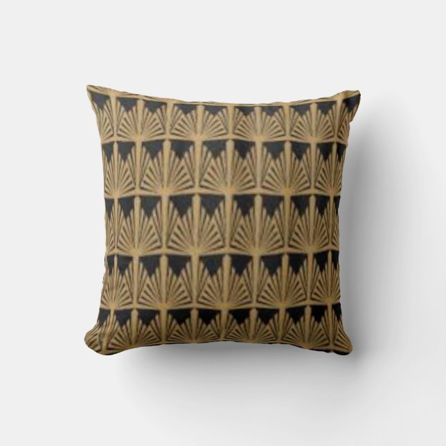 Art Deco Black & Gold Fan Design Throw Pillow (Front)