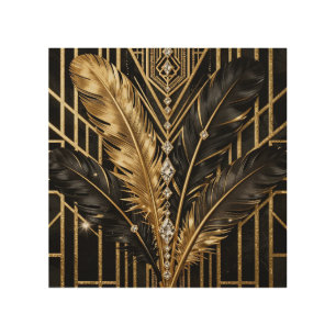 Art Deco Black Gold Feathers