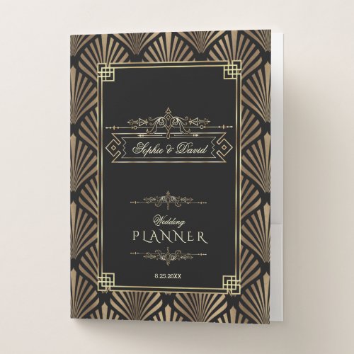 Art Deco Black Gold Gatsby 1920s Wedding Planner Pocket Folder