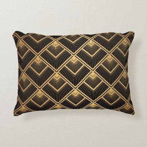 Art Deco Black Gold Geometric Accent Pillow