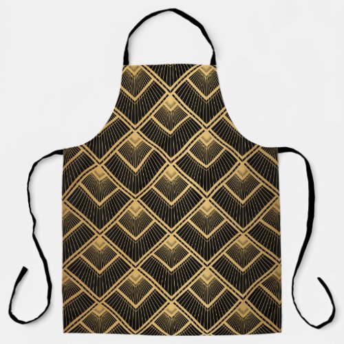 Art Deco Black Gold Geometric Apron