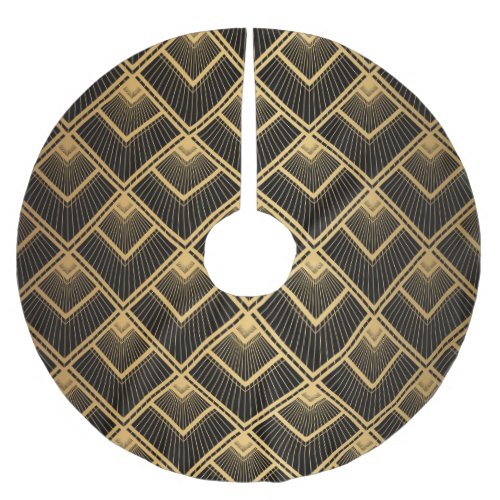 Art Deco Black Gold Geometric Brushed Polyester Tree Skirt