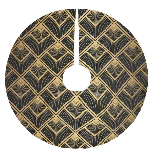 Art Deco Black Gold: Geometric Brushed Polyester Tree Skirt (Front)