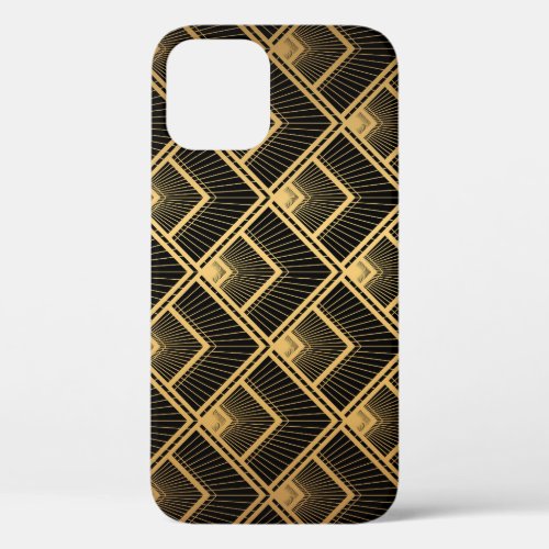 Art Deco Black Gold Geometric iPhone 12 Case