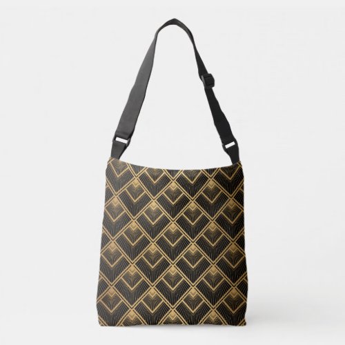 Art Deco Black Gold Geometric Crossbody Bag