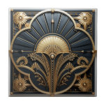 Art Deco Black Gold Geometric Fan Ceramic Tile at Zazzle