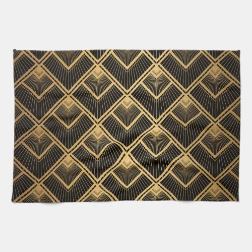 Art Deco Black Gold Geometric Kitchen Towel