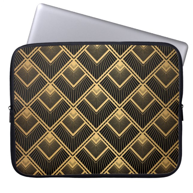 Art Deco Black Gold: Geometric Laptop Sleeve (Front)