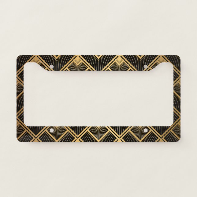 Art Deco Black Gold: Geometric License Plate Frame (Front)