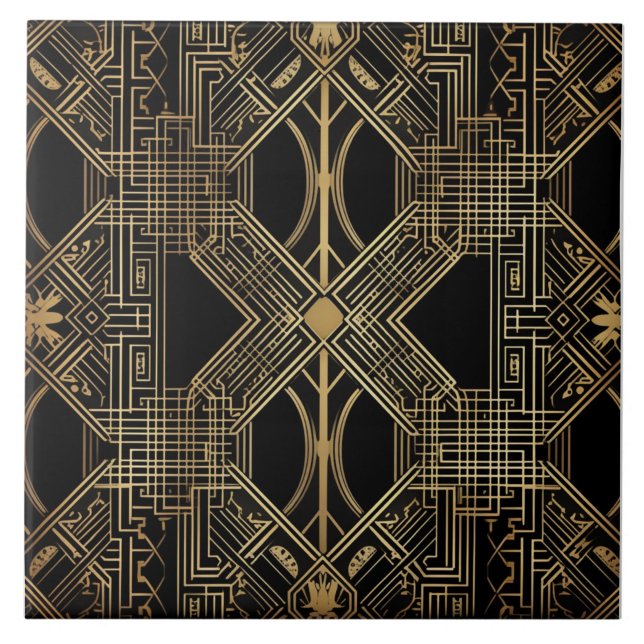 Art Deco, Black Gold, Geometric Pattern Ceramic Tile (The complete printed tile design. Tiles sold individually.)