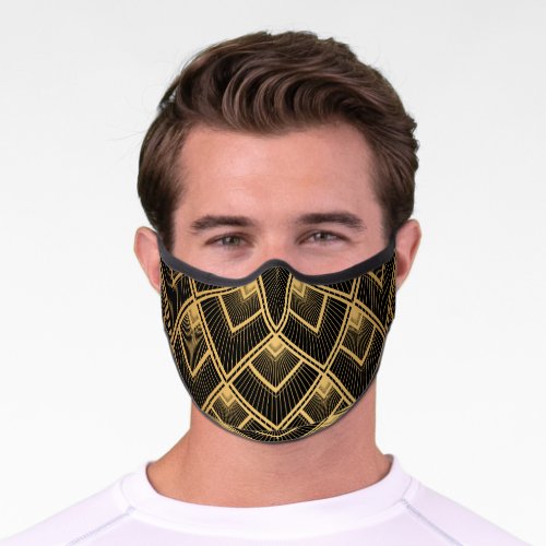 Art Deco Black Gold Geometric Premium Face Mask