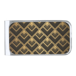 Art Deco Black Gold: Geometric Silver Finish Money Clip