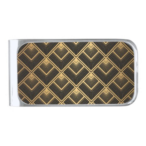 Art Deco Black Gold Geometric Silver Finish Money Clip