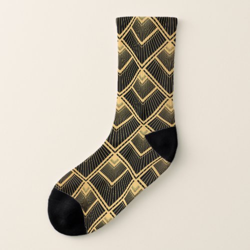 Art Deco Black Gold Geometric Socks