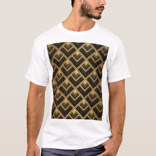 Art Deco Black Gold Geometric T_Shirt