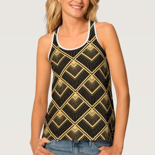 Art Deco Black Gold Geometric Tank Top