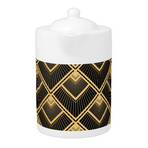 Art Deco Black Gold Geometric Teapot