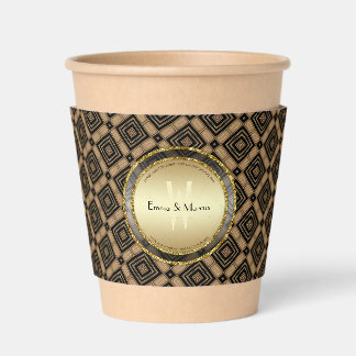 Art Deco Black Gold Geometry Wedding Special Event Coffee Cup Sleeve