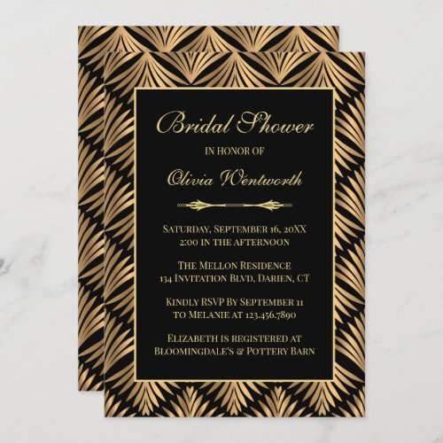 Art Deco Black Gold Great Gatsby Bridal Shower Invitation
