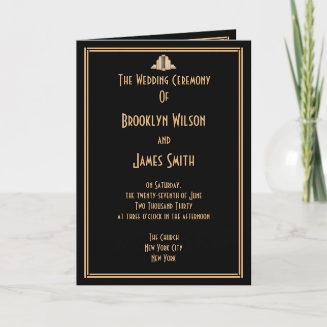 Art Deco Black Gold Great Gatsby Wedding Programs (Front)