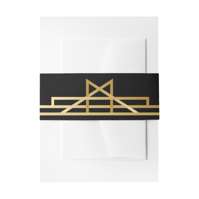 Art Deco Black & Gold Great Gatsby Wedding Retro Invitation Belly Band (Front Example)