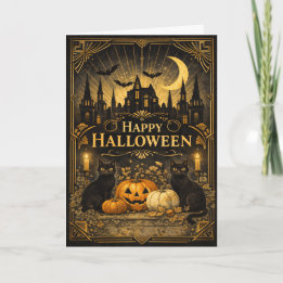 Art Deco Black Gold Halloween Card