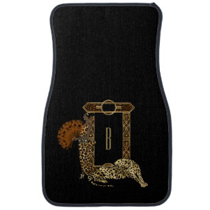 Art Deco Black Gold Leopard Monogram Car Floor Mat