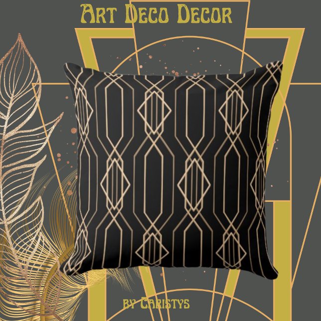 Art Deco Black & Gold Lumbar Pillow (Creator Uploaded)