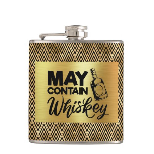 Art Deco Black  Gold _ May Contain Whiskey Flask