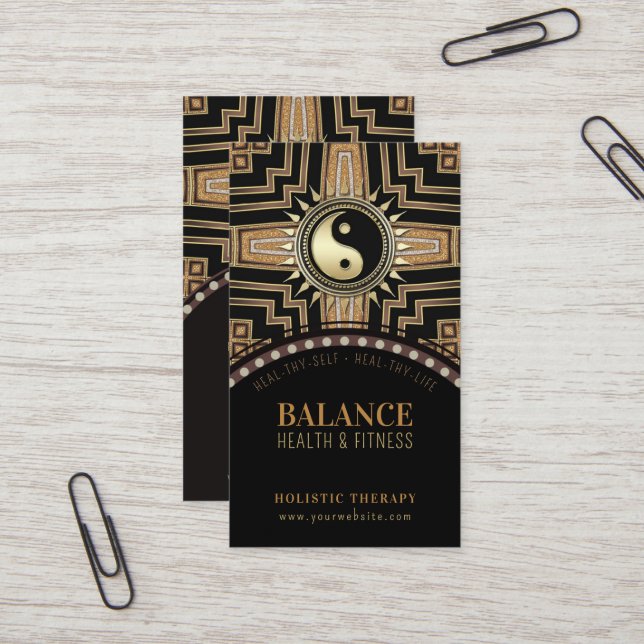 Art Deco Black Gold New Age Gold Glam Yin Yang  Business Card (Front/Back In Situ)