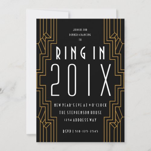 Art Deco Black Gold New Years Eve Party Invite