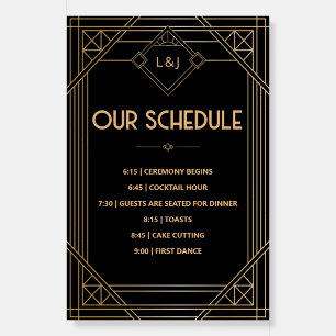 Art Deco Black Gold Order of Events Wedding Sign