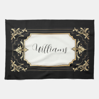 Art Deco Black & Gold Ornate Frame Kitchen Towel